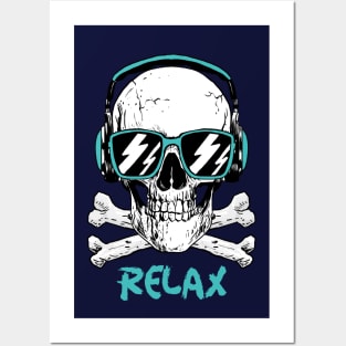 Skull With Sunglasses Relax / Dj Skull / Amazing Music Skull Design / Party Skull / Music Skeleton Posters and Art